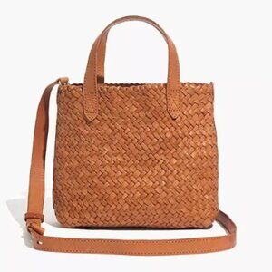 Madewell Woven Leather Small Brown Tan Transport Tote Crossbody Strap VGUC